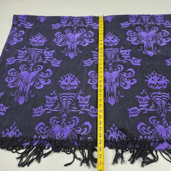 Disney Parks Scarf One Size Purple Black Haunted Mansion Reversible Fringe - Picture 8 of 15